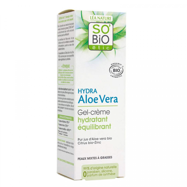 SO’BIO ETIC Hydra Aloe Vera Gel Crème Hydratant Equilibrant au pur jus d’Aloe vera Bio