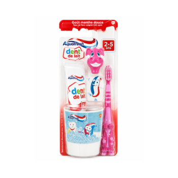 AQUAFRESH Kit de Brossage Dent de Lait 2-5 Ans Lapin Rose