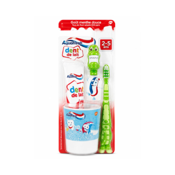 AQUAFRESH Kit de Brossage Dent de Lait 2-5 Ans Crocodile Vert