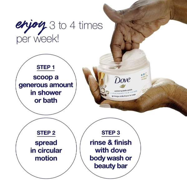 DOVE Gommage Corps au Macadamia Broyé et Lait de Riz – Image 3