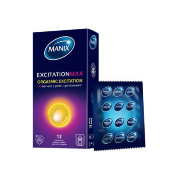 MANIX Excitation Max 12 Préservatifs 3X Nervurés & Perlés + Gel Stimulant Chauffant