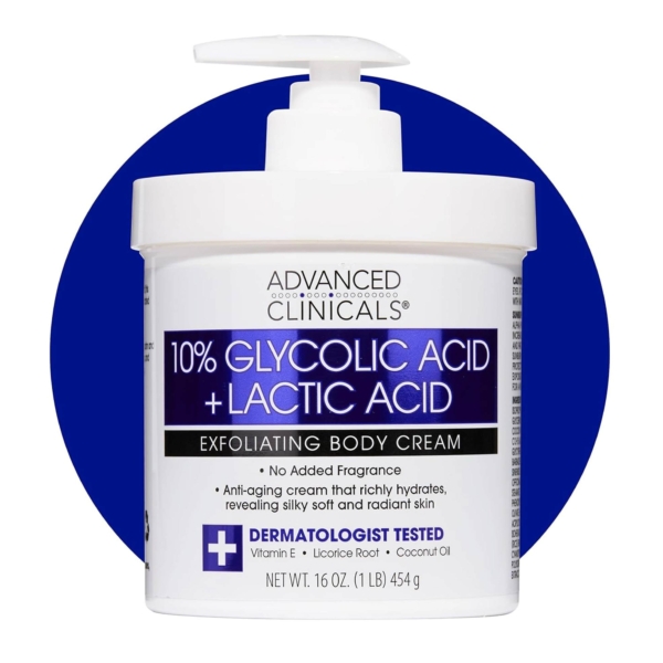 ADVANCED CLINICALS Crème Corps Exfoliant Lissant au 10% Acide Glycolique + Lactique