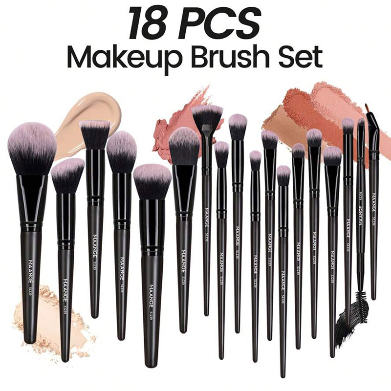 MAANGE Set de 18 Pinceaux + 1 Éponge de Maquillage Noir