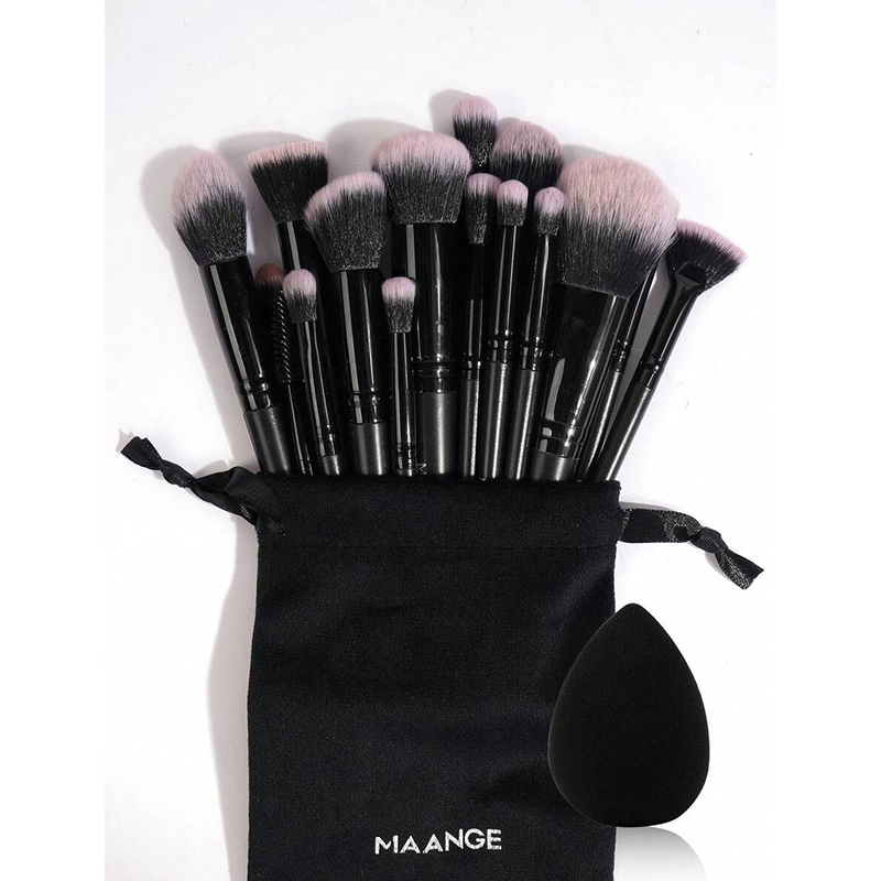 MAANGE Set de 18 Pinceaux + 1 Éponge de Maquillage Noir