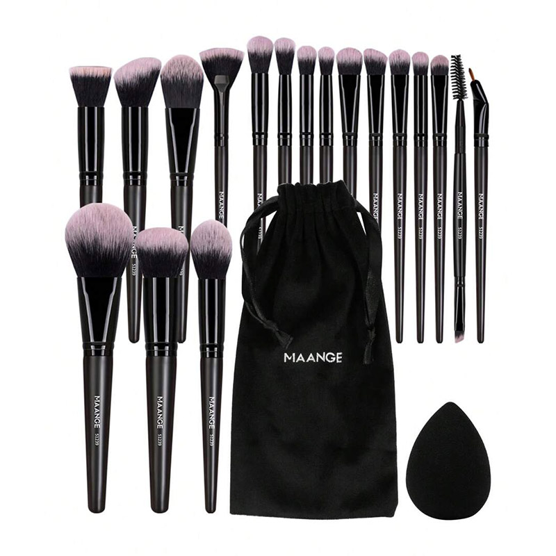 MAANGE Set de 18 Pinceaux + 1 Éponge de Maquillage Noir