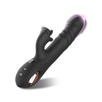 Dildo Avec Stimulateur Langue - Noir Avec Anneau en Or
