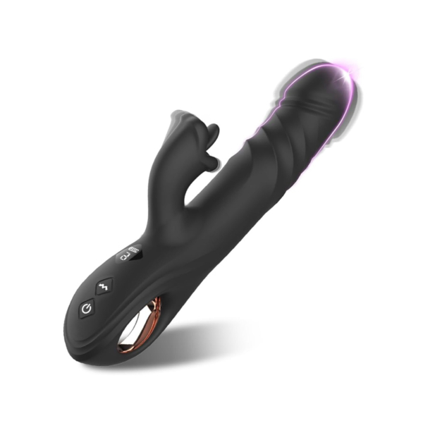 Dildo Avec Stimulateur Langue - Noir Avec Anneau en Or
