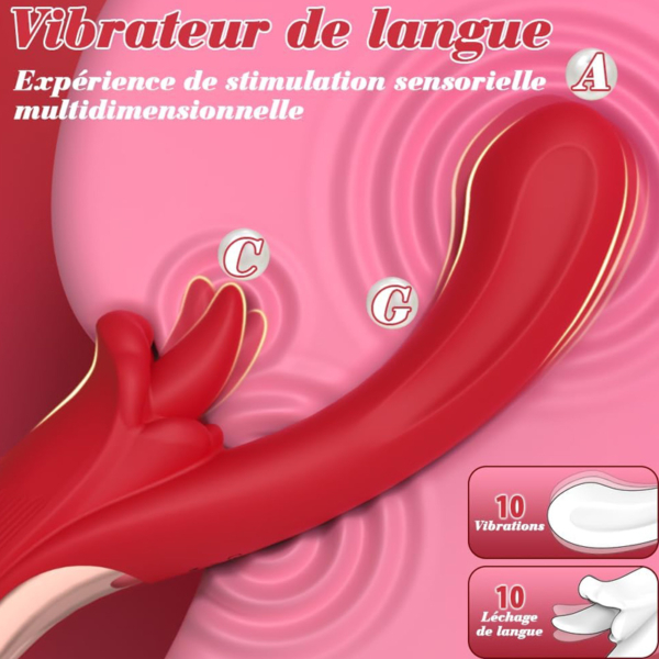 Gode Avec Stimulateur Langue - Rouge