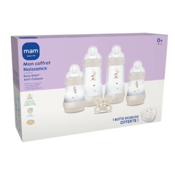 MAM Coffret Naissance Easy Start Anti Colique 1er Âge 4 Biberons + 1 Sucette + 1 Boîte Doseuse